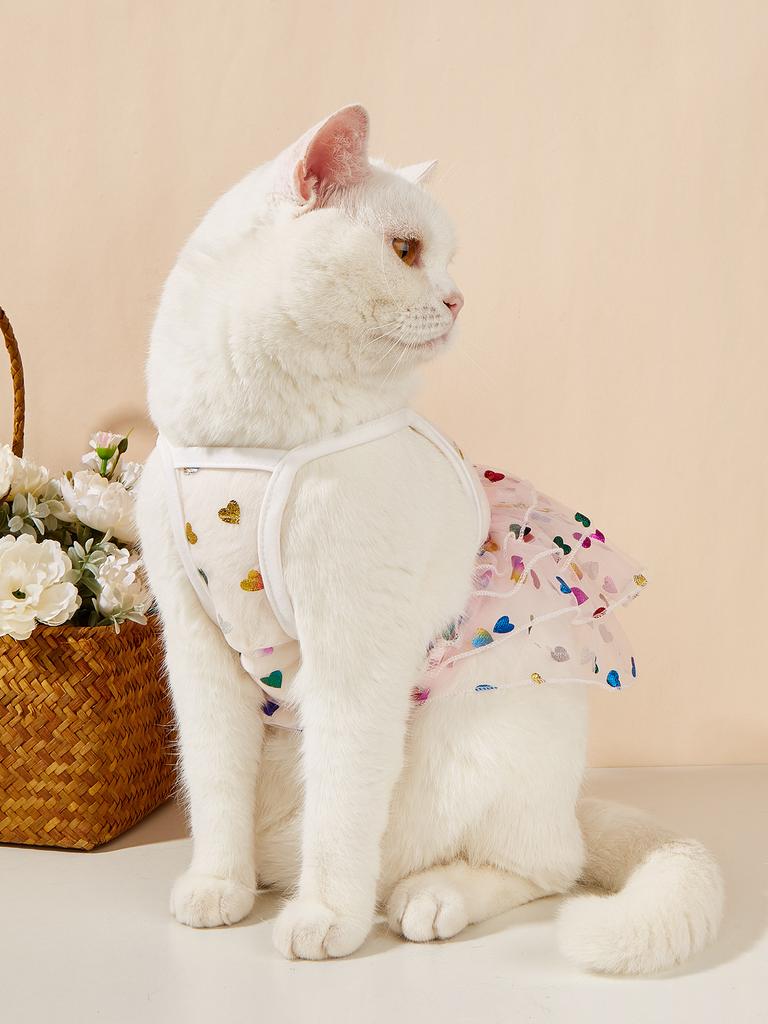 Spring Summer Pet Dog Cat Puppy Princess Dress Heart Printed Doggie Skirt Pet Apparel Dog
