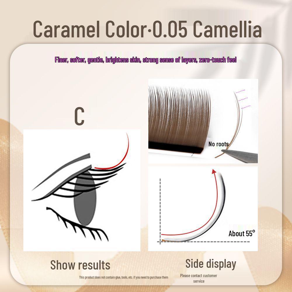 0.05 Caramel Brown Fox-like Eyelash Extensions - Matte, Soft, No-Root Shedding, Chinese-Style, Salon-Quality Camellia Lash