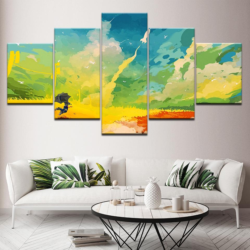 Blue Green Yellow Red color 5 Piece Wallpapers Art Canvas Print modern Poster Modular art painting for Living Room Home Decor