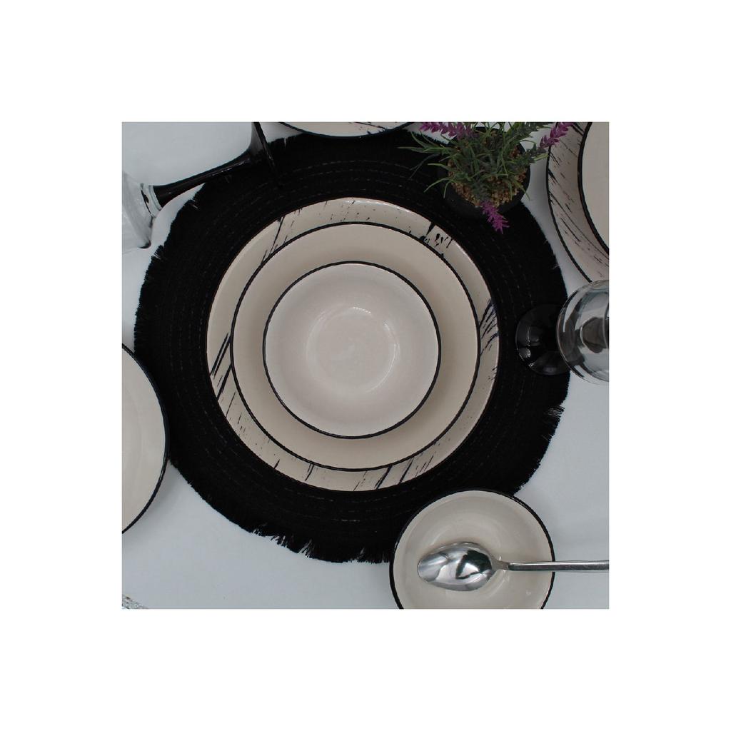 Anka 8 Piece Dinner Set For 2 People - Patterned Black Mesh
