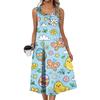 Women Fashion Casual Sleeveless Button Easter Print Dress With Pocket