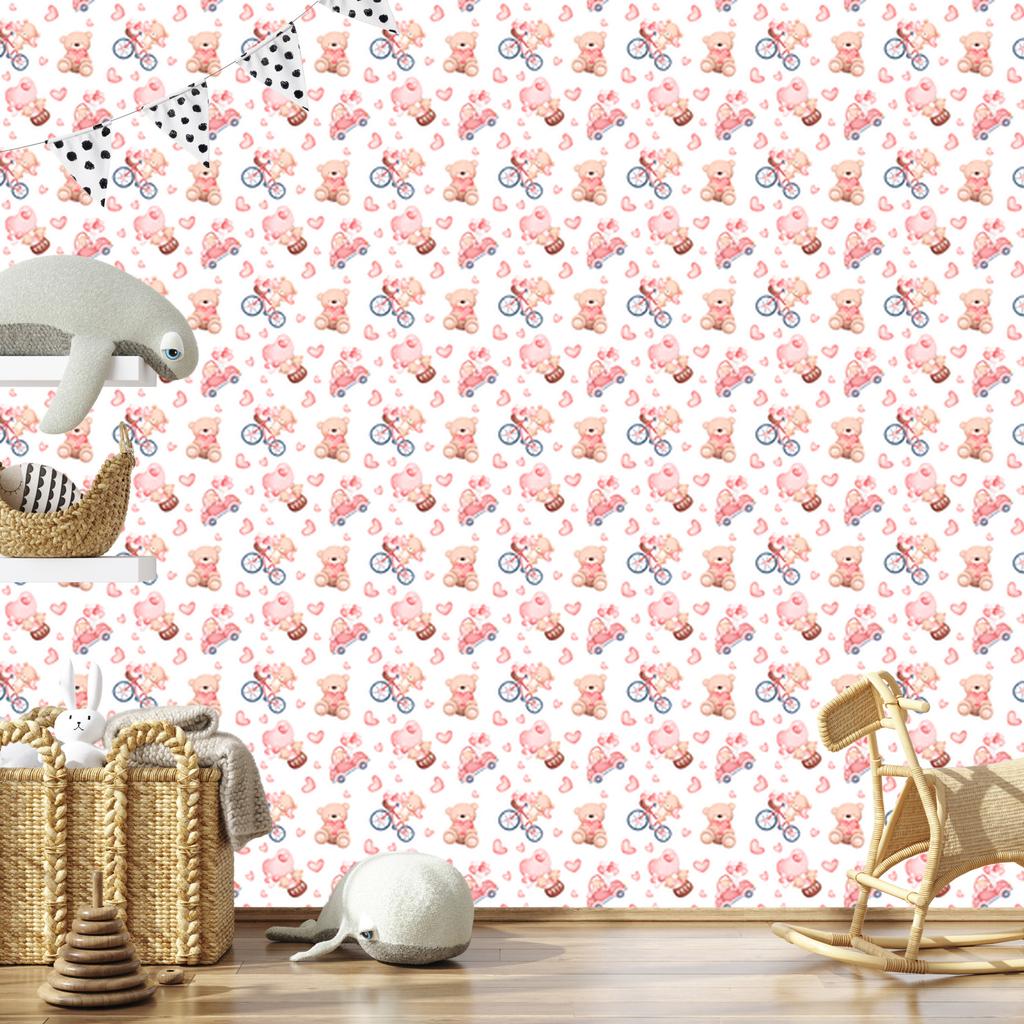 Bear White and Coral Wallpaper for Living Room and Bedroom 50x1000
