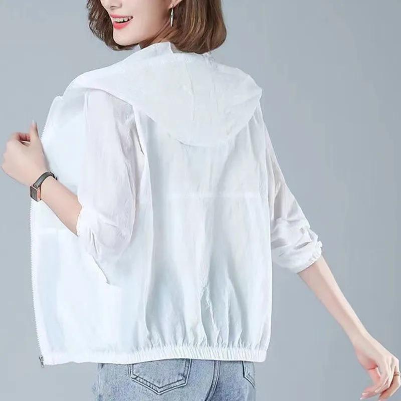 Spring Summer Fashion Thin Windbreaker Women Jacket Coat Hooded Long Baseball Jackets XXXL белый