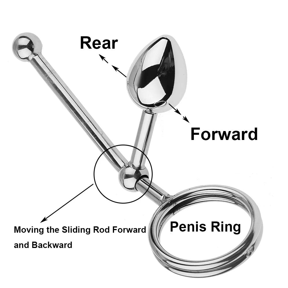 Removable Anal Butt Plug with Adjustable Penis Ring Metal Sexy Detachable Anal Plug Steel Single Double Ball Adult Toys for Men