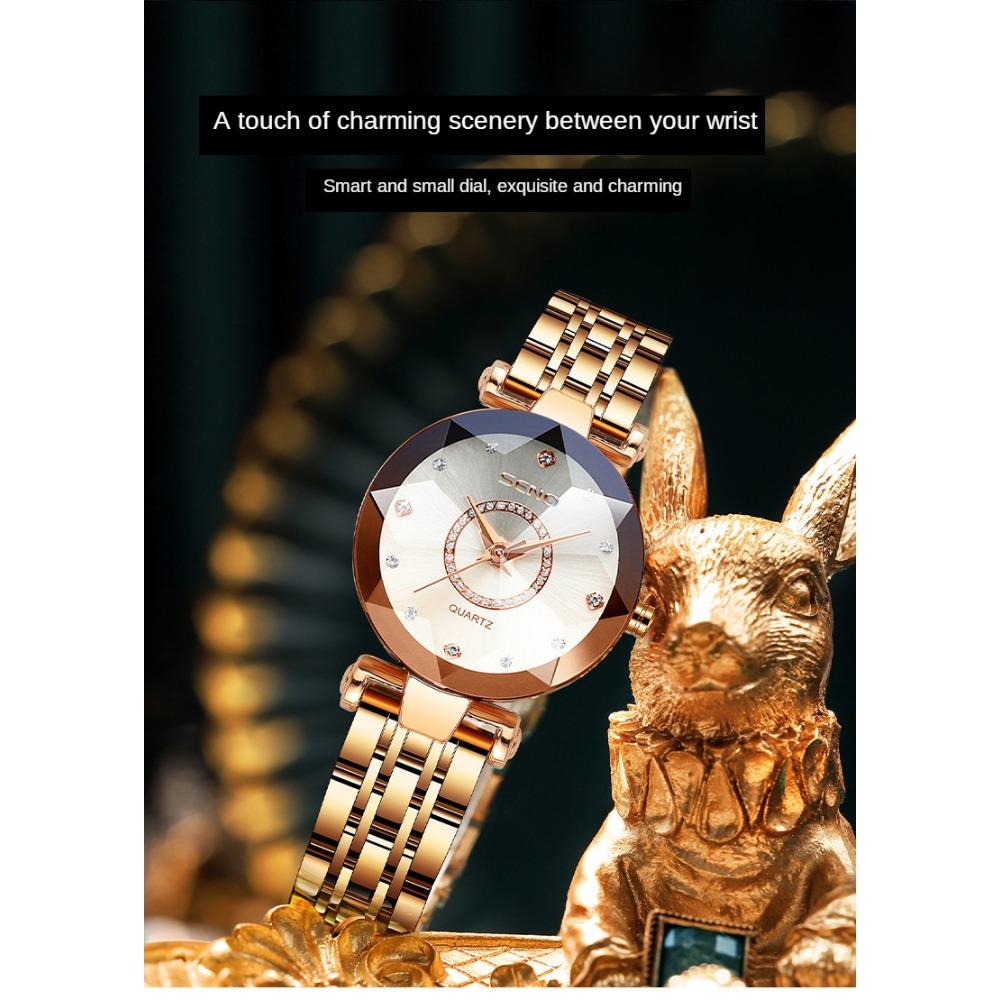 Luxury Elegant Women's Watch Rhinestone Ocean Heart Waterproof Rose Gold Stainless Steel Quartz Women's Fashion Birthday Gift