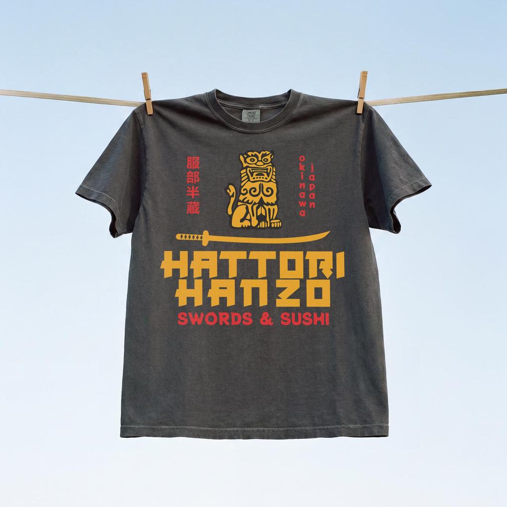 Hattori Hanzo Logo T-Shirt, Japanisches Tarantino Samurai Schwert Grafik T-Shirt