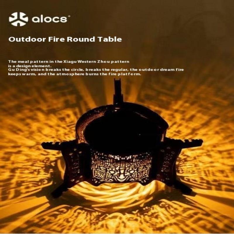 Alocs Outdoor Camping Taotie Pattern Outdoor Grill - 780g Ultralight Tripod, Multi-Fuel Compatible, 201 Stainless Steel Campfire Pot