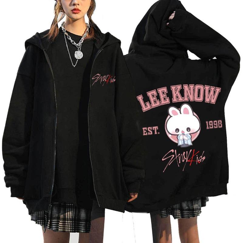 Maglione con cappuccio e cerniera loose Stray Kids versione Q stampato Harajuku maglione con cappuccio maglione con cerniera maglione all'ingrosso