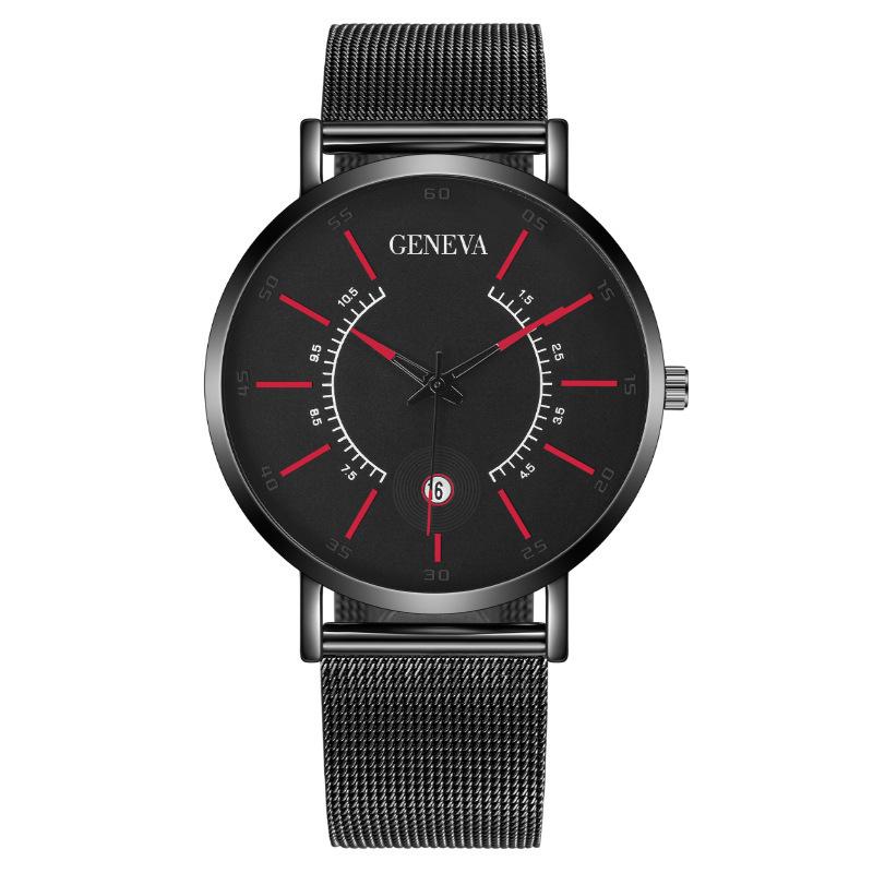Blue Needle Calendar Geneva Fashion Men's Watch Men's Watch Mesh Strap Quartz Watch