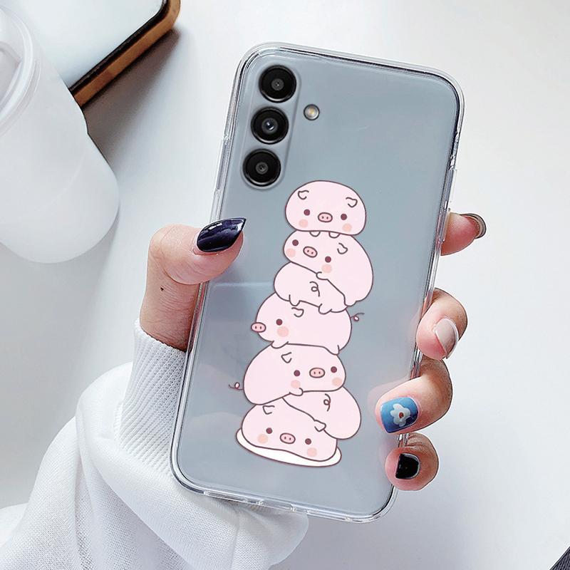 Transparent Case For Samsung Galaxy A24 A17 A16 A56 A55 A54 A06 4G Cover Cartoon Flowers Soft Clear Shockproof Funda Face Capa