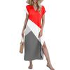 Women's Casual Comfortable V Neck Loose Hem Split Vacation Short Sleeve Geometric Long Dresses