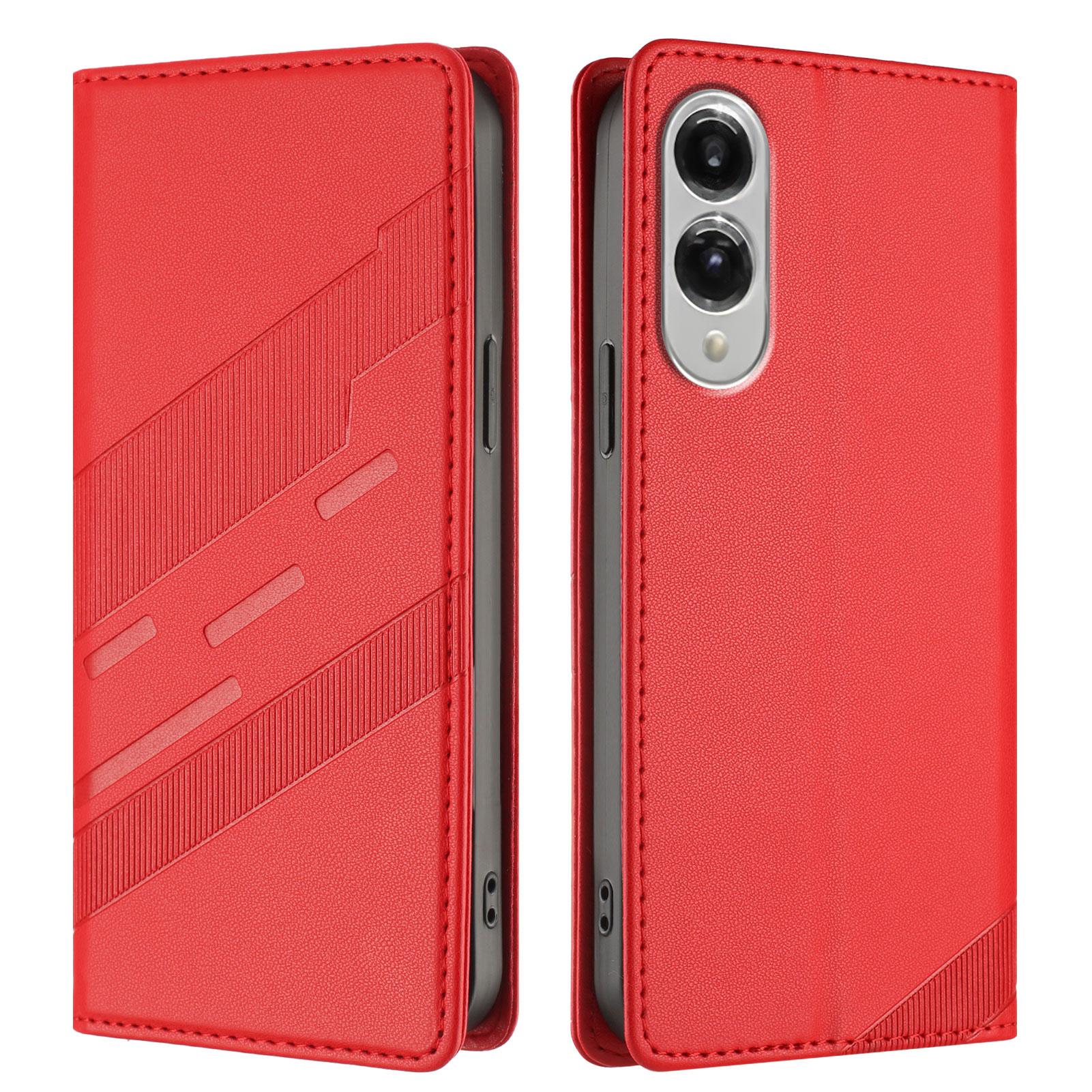 

For Samsung Galaxy S25 Edge Phone Cases Punk Style Imprinted Wallet Stand Leather Cover Red
