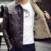 Zimowa kurtka męska Lapel Velvet Coat Gruba kieszonka Pu skórzana kurtka Odzież skórzana z motocykla