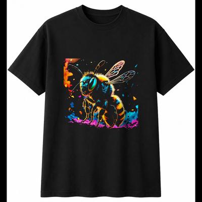 Psychedelic Bee Shattered Insect Mens T-Shirt Black 100% Cotton Printed