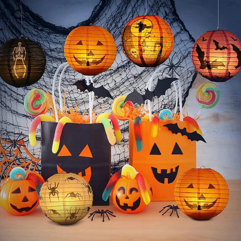 Halloween Paper Lantern Pumpkin Spider Bat Skeleton Hanging Pendant Horror Props Party Decoration Outdoor Home