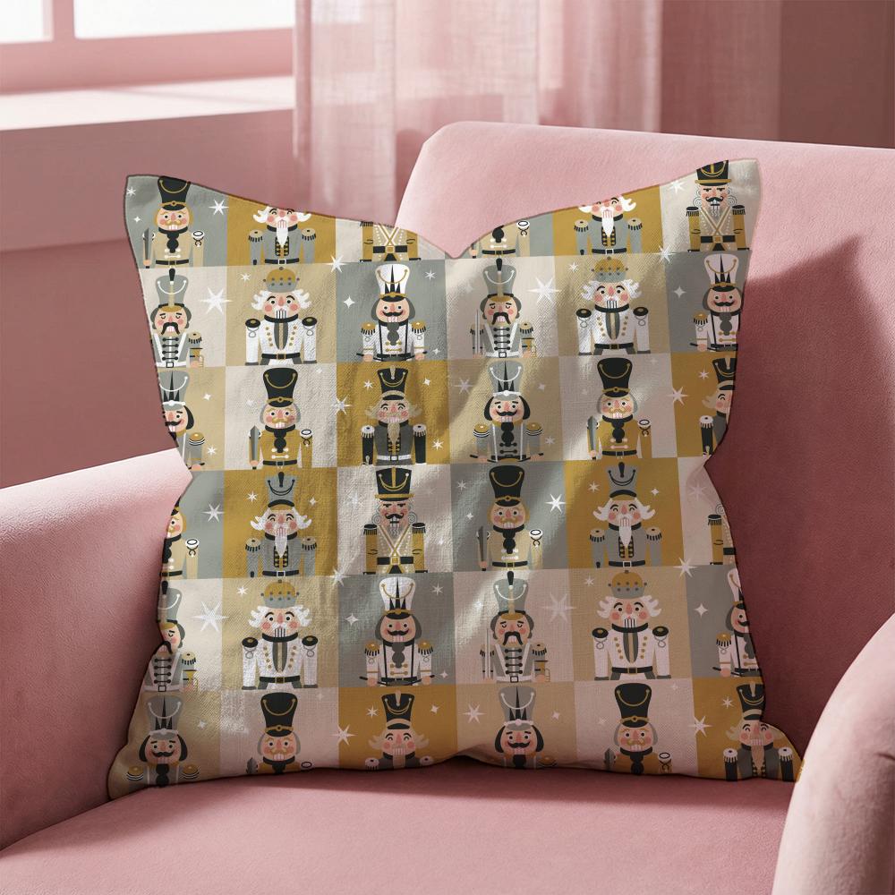 Nordic Nutcracker Soldier Toy Cushion Cover Multi-Scene Pillow Cover for Home & Car - Reversible, Soft & Durable for Daily Use