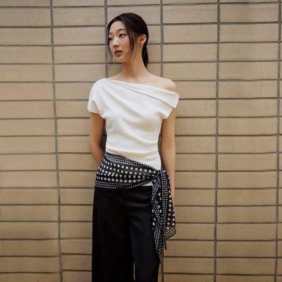 One Shoulder Shirring Split Knit As2kh468