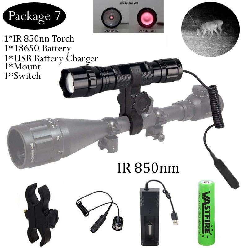 5W IR 850nm Professional Night Vision Hunting Torch Tactical Infrared Radiation  Zoomable Outdoor Linterna Waterproof Flashlight