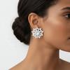 Oversized Crystal Glass Stud Earrings Women Gold Statement Party With Hollow Design
