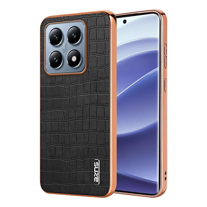 Crocodile Pattern PU Leather Case for Xiaomi 14T 13T Pro Poco X6 F6 M6 Pro Shockproof Soft Plating Bumper Frame Cover