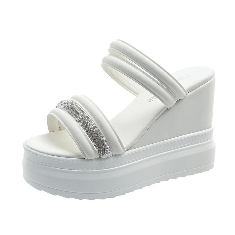 11,5 cm Sommar Peep Toe Kilsandaler För Kvinnor Mode Bling Plattforms Högklackade Casual Gladiator Skor Kvinnlig Toffelsandal