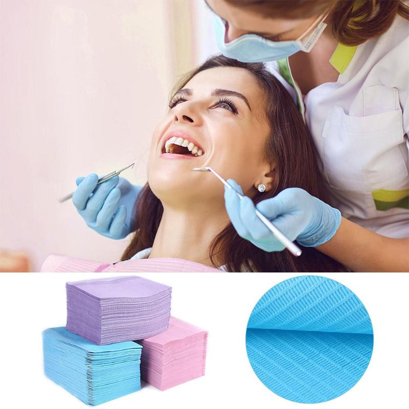 Lot de 125 bavoirs dentaires jetables en papier pour dentiste, écharpe pour tatouage, matériel dentaire, tampon de nettoyage, housses de table de tatouage