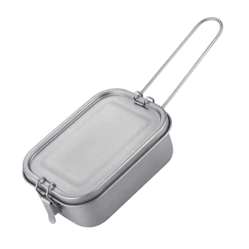 800ml/1200ml Portable Camping Lunch Box Folding Handle Metal Alloy Camping Bentos Container Rectangle Lunch Box