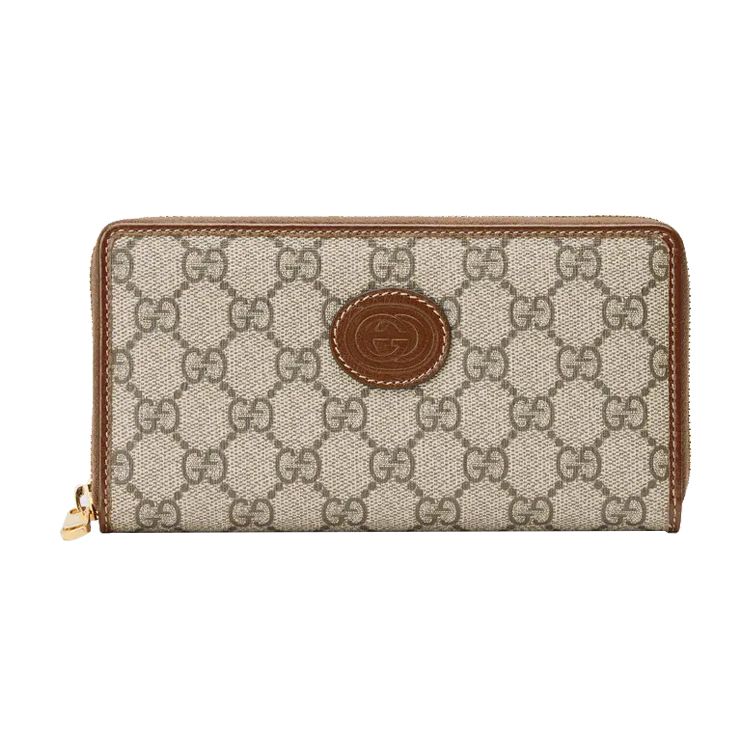 Gucci Autumn Winter New Double G Logo Interlocking Long Zipper Canvas And Leather Wallet Unisex wallet Ebony Brown 673003-92TCG-8563