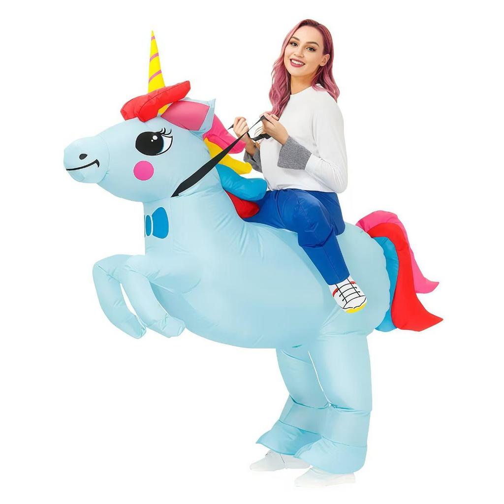 Buntes aufblasbares Einhornkostüm für Eltern-Kind-Cosplay und Halloween-Partys