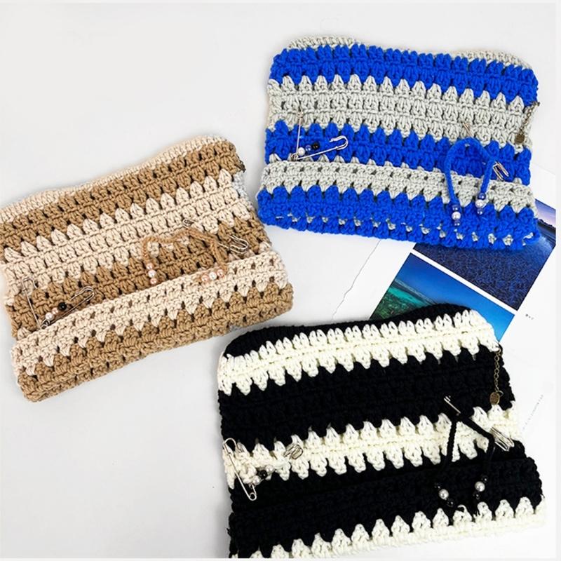 Y2K Devil Striped Knitted Hat Knitted Stripe Pattern Hat for Women Men Keep Ear Warm Hat with Paper Clip Decor