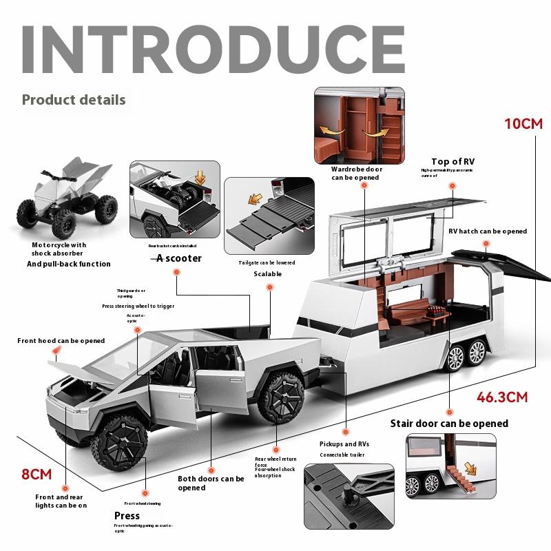 1/24 Scale Tesla Cyber Toys Off Road Truck Alloy Metal Diecast Car Model Sound and Light Boutique Decorative Collection Ornaments Birthday