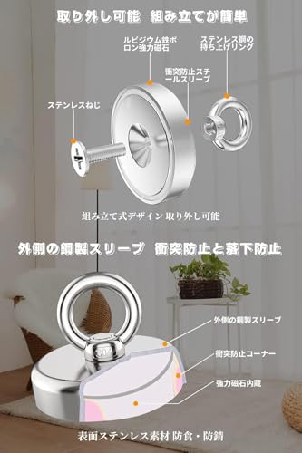 YESCUT Super Strong Magnetic Hooks with Carabiners (Set of 8), 58kg Weight Capacity, 42mm Diameter, 304 Stainless Steel, Strong Magnets, Rust-Resistan
