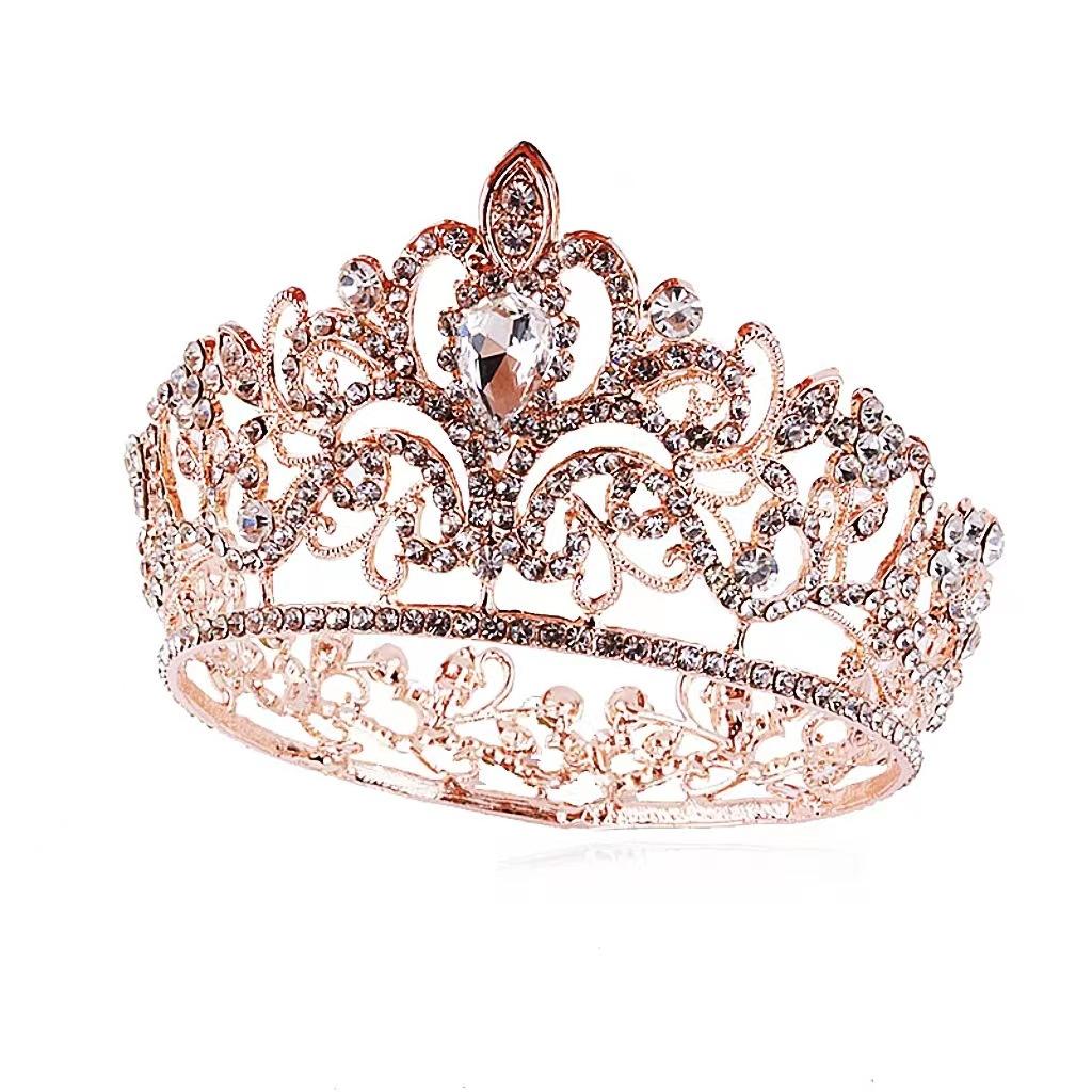 Full Round Crystal Rhinestone Wedding Tiaras Bridal Hair Accessories Kids Crown for Cake Topper Festival Party Prom Gift