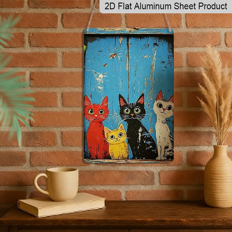 2D Flat, Vintage Metal Sign - Odd Cat Art Wall Sign, Rustic Home, Restaurant, Bar, Cafe, Garage Decor - Vintage Wrought Aluminum Wall Hanging, Odd