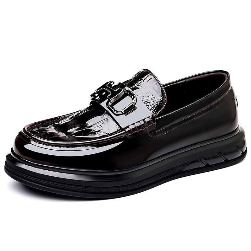 Men s Crocodile Pattern Leather Slip-On Loafers with Thick Sole 41 коричневый