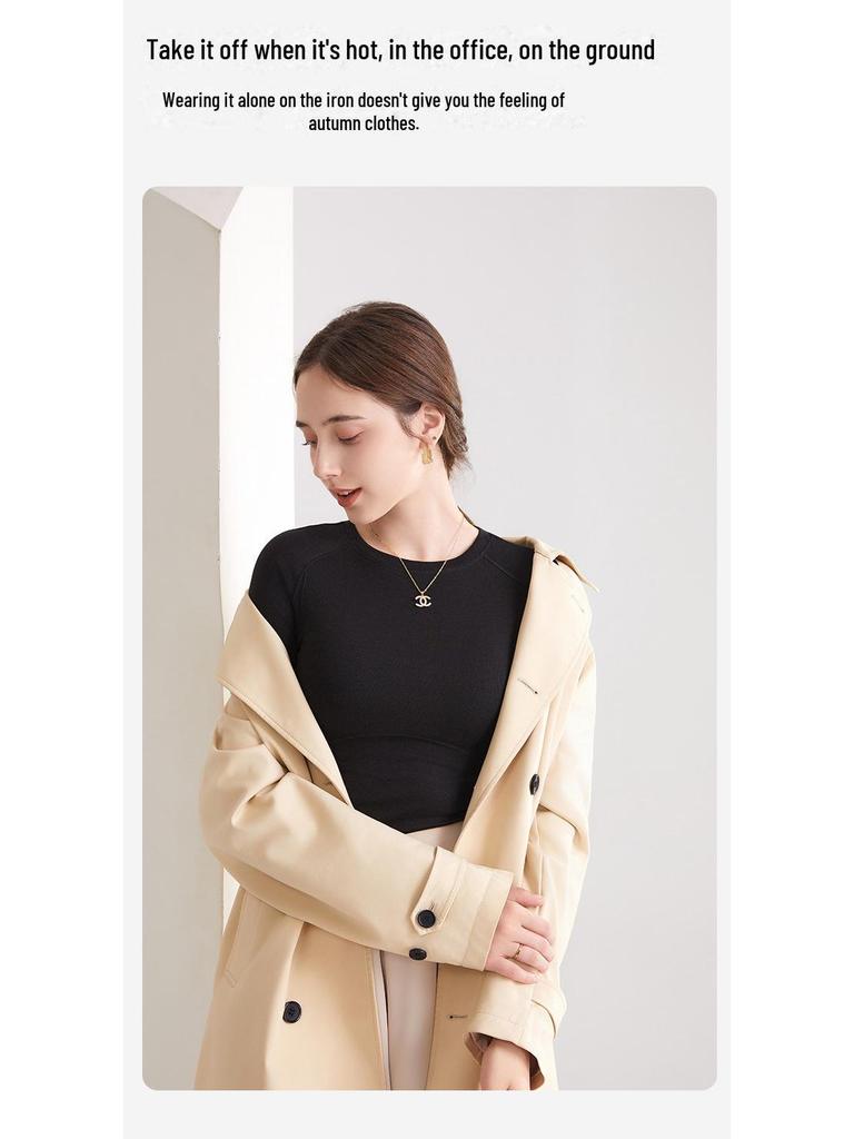 Damen Herbst/Winter Slim Fit Langarm Woll-Plus-Samt-Oberteil mit Rundhalsausschnitt