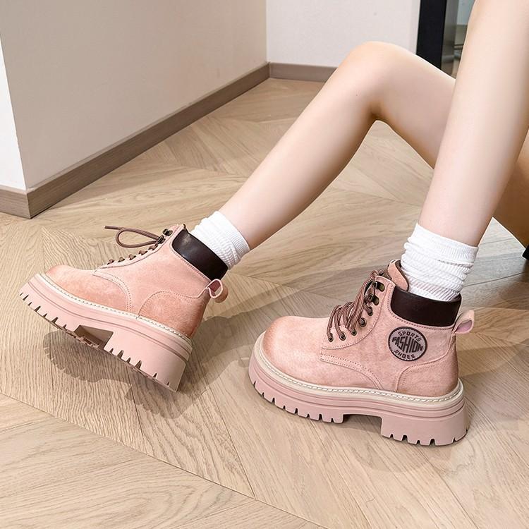 Blue Cabinet, Martin Boots Women's 2025 Spring and Autumn New Inner Height Increase Pink Small British Short Boots Thick Bottom Burst