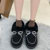 Damskie bawełniane buty Jesienno-zimowa kokardka Okrągła główka Ciepłe płaskie dno Duże buty damskie Pluszowe buty