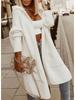 Autumn/Winter Hooded Long Cardigan Sweater with Turn-Down Collar and Letter Knit Design