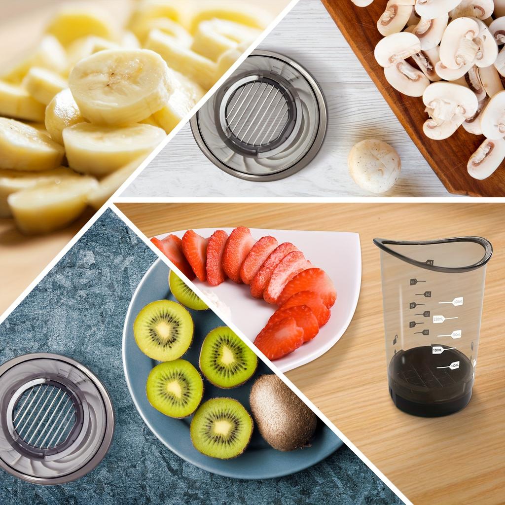 Multi-Functional Vegetable, Mushroom, Egg & Strawberry Slicer Cup - Heavy-Duty Plastic Food Chopper with Safety Lid, Manual Kitchen Gadget