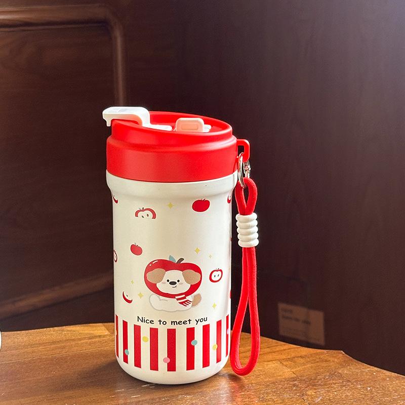 Cute Double Drink Thermos Water Bottle For Girls Straw Tumbler Cup 316 Stainless Steel Hot and Cold Coffee Thermal Mug 500/600ML