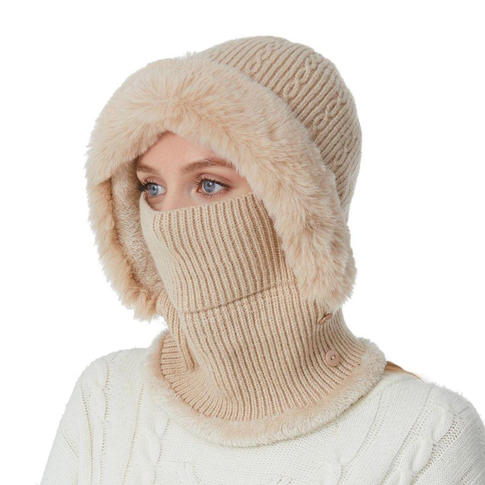 

Fashion Winter Knitted Hat Warmer Multipurpose Face Cover Neck Caps Beanie Cap Women бежевый