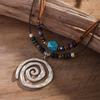 Vintage Silver Spirals Pendant Necklace Adjustable Length Neckchain Natural Turquoise Bead Choker Accessory for Women