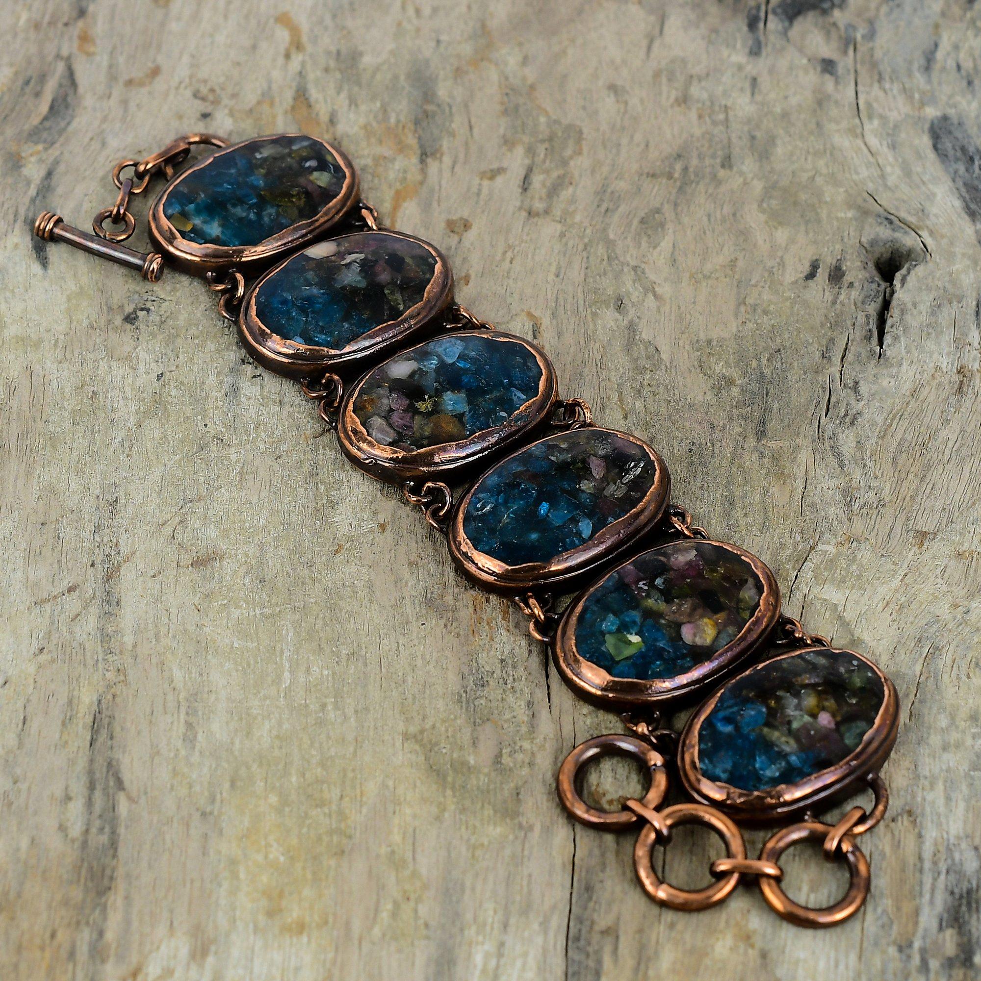 

Браслет из турмалина-арбуза, браслет из электроформованной меди, браслет с регулируемой цепочкой, браслет из драгоценных камней ручной работы, медные украшения для подарков Adjustable