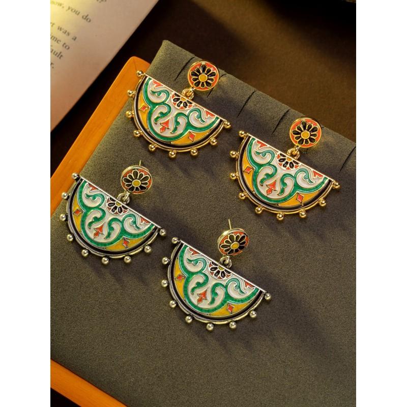 Vintage Enamel Cloud Shoulder Pattern Earrings With Chinese Style Versatile Temperament Oil Dripping Antique