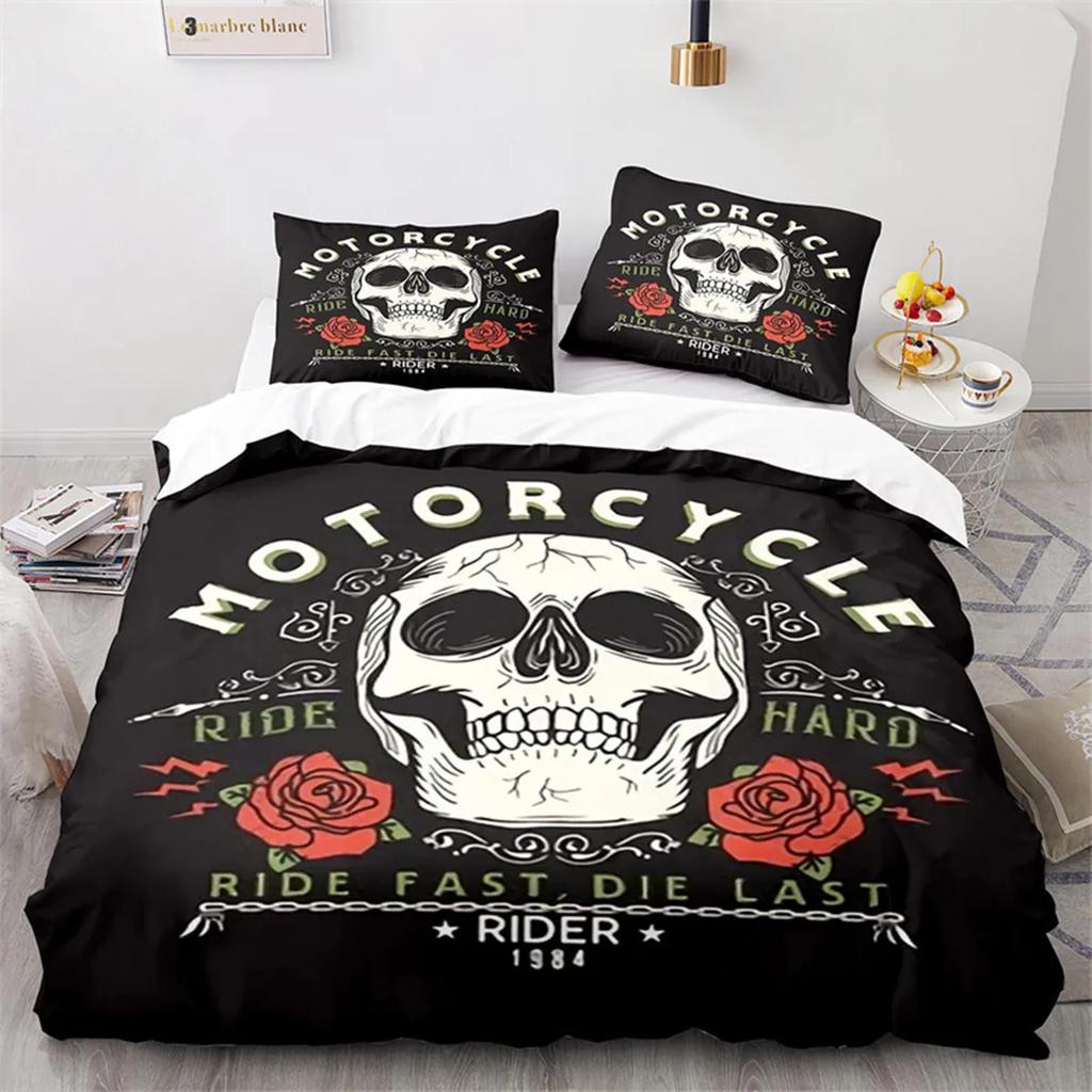 Zuckerschädel Rose Bettbezug Gothic Gruselig Skelett Schädel Bettbezug Horror Thema Floral für Teenager Erwachsene zur Schlafzimmerdekoration