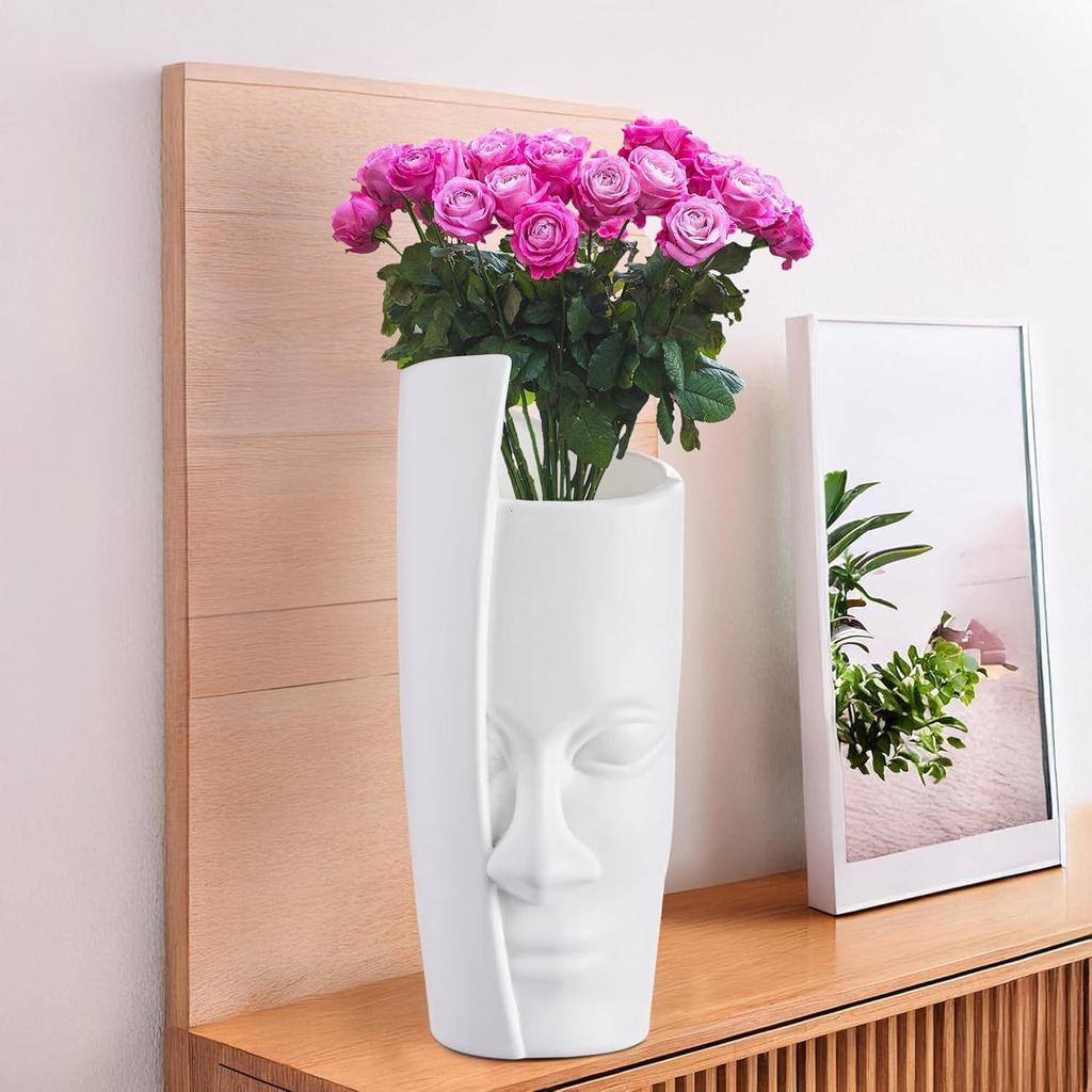 Poly Fiber 12 Inch Aesthetic Flower Vase Long for Living Room and Center Table Bedroom | White Vase for Home Decoration