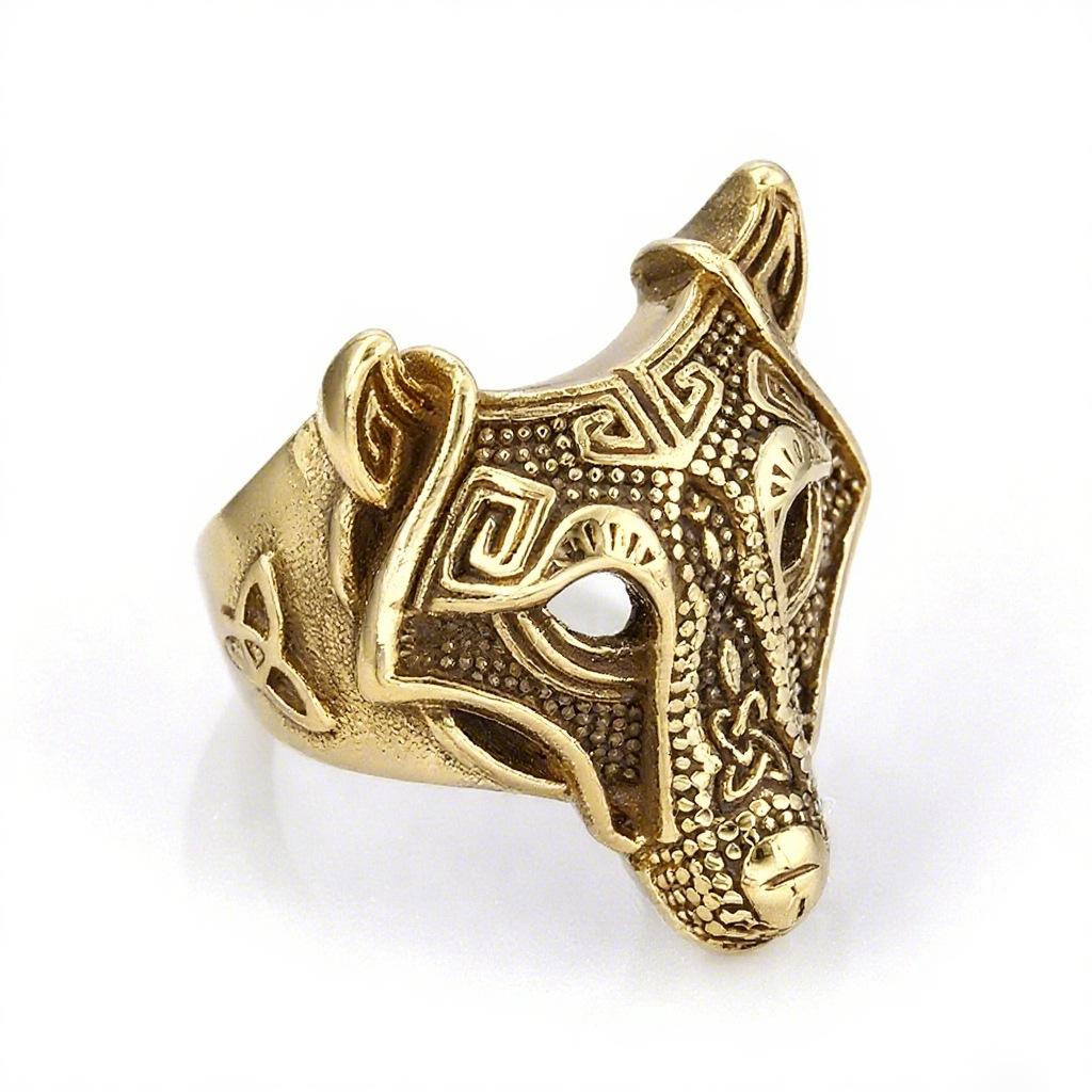 04203 Personalized Retro Ancient Greek Mythology Viking Legend Logo Wolf Ring