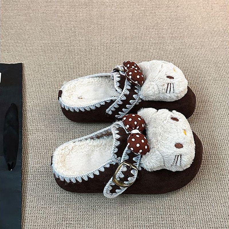 Soft cute Birkenstocks Hello Kitty velvet cotton drag lace  cute bag head half slippers cartoon