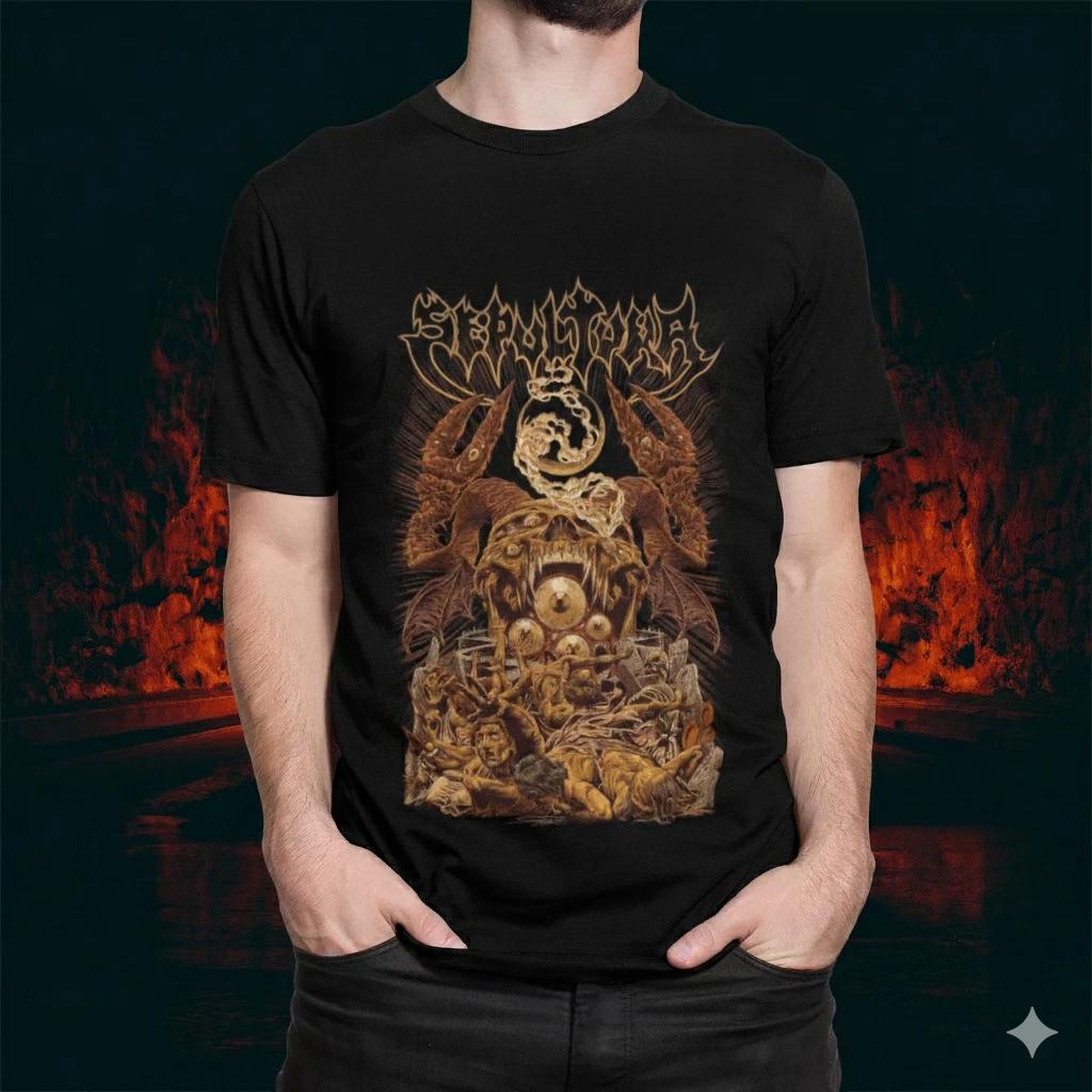 Unisex Adult Casual Graphic Sepultura Death Metal Demon Graphic T-S... S